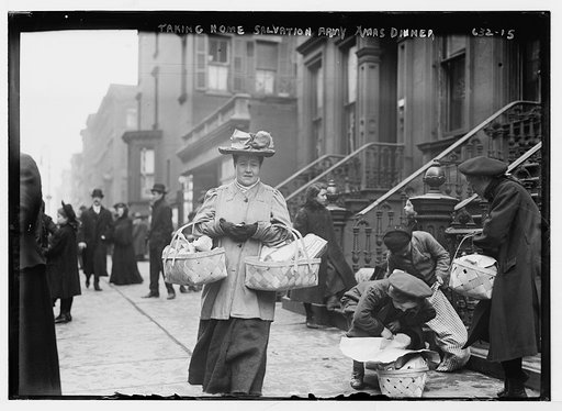Women carrying baskets - Salvation Army Christmas dinner, New York