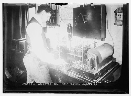 Marconi operator aboard ship "Deutschland", at his instruments