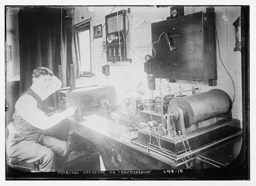 Marconi operator aboard ship "Deutschland", at his instruments