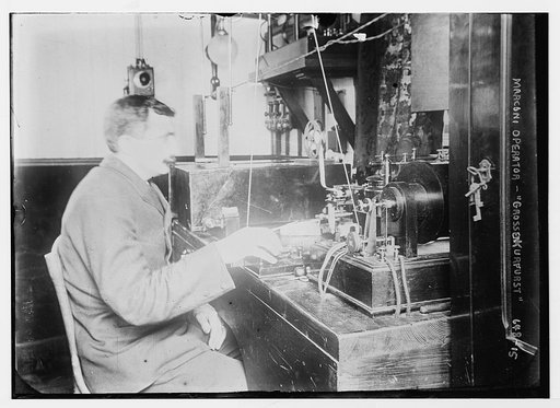 Marconi operator aboard ship "Grosserkorfurst", at his instruments