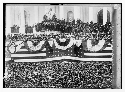 Inauguration of Cleveland - flag bedecked podium and crowd