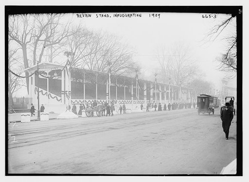 Taft Inauguration, spectators review stand, still empty, Washington, D.C