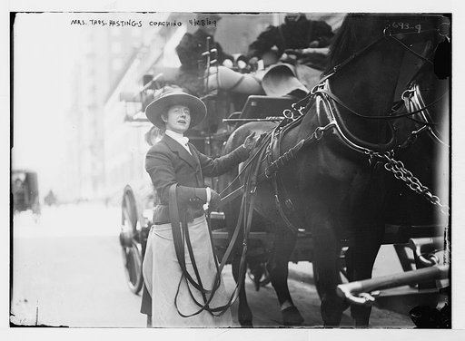 Mrs. Thos. Hastings, coaching, beside carriage, New York