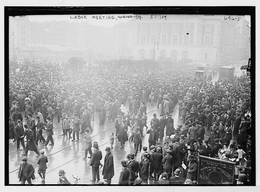 Labor Day crowd meeting in Union Square, in rain, New York