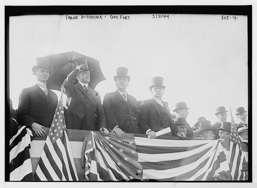 Frank Hitchcock, Gov. Fort, and others on speakers stand, Jersey City, N.J.