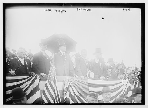 Frank Hitchcock, E.M. Morgan and others on speakers stand, Jersey City, N.J.