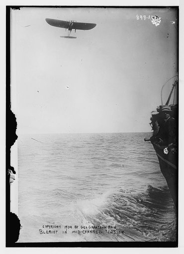 Bleriot in flying machine, in mid-channel