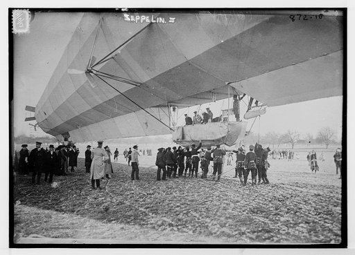 Blimp, Zeppelin No. 3, on ground, spectators
