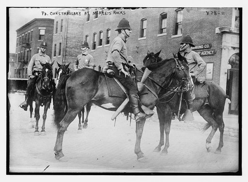 Pennsylvania constabulary, mounted on horses, at McKee's Rock