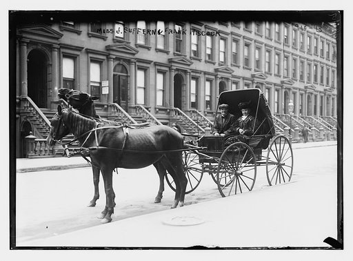 Miss J. Suffern and Frank Hiscock, in carriage, New York