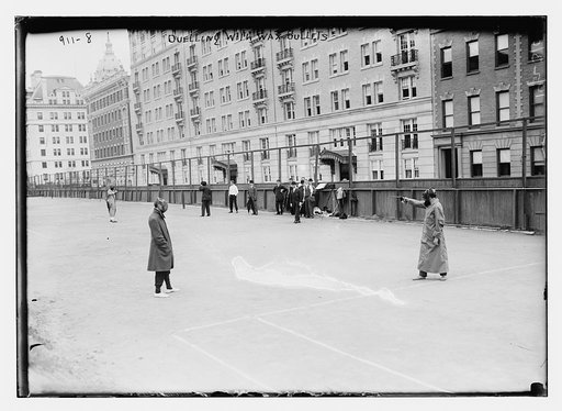 Duellers using wax bullets, New York