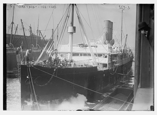 Orotava clad with ice at dock in New York harbor