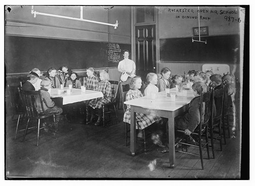 Children in dining room, Rochester Open-Air School