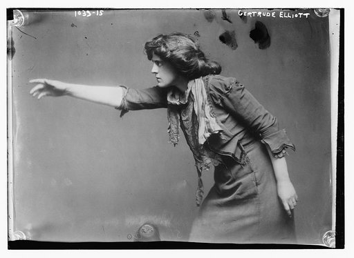 Gertrude Elliott posing with arm outstretched