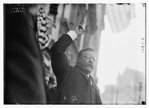Roosevelt speaking, arm raised, Yonkers, NY
