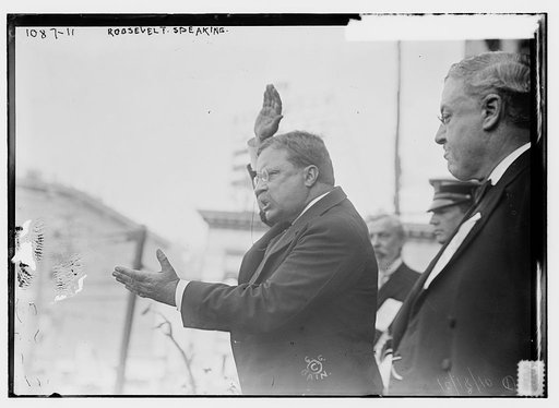 T. Roosevelt speaking, gesticulating with arms, Yonkers, NY