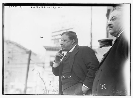 T. Roosevelt preparing to speak, outside, New York (Yonkers)