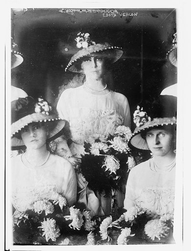 Edith Deacon, with other ladies, holding bouquet