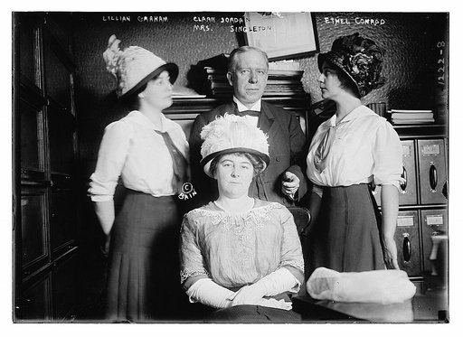 Lillian Graham (L), Clark Jordan (C), Ethel Conrad (R), and Mrs. Singleton (front seated)