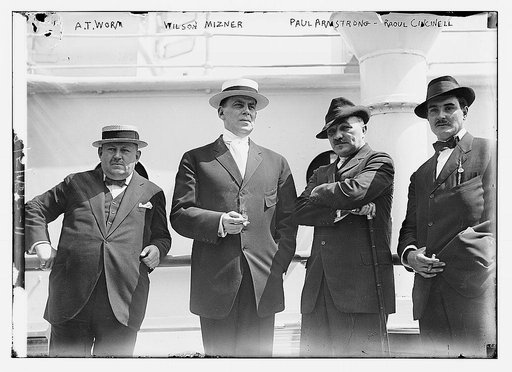 A.T. Worm, Wilson Mizner, Paul Armstrong, and Raoul Cincinell (left to right) standing