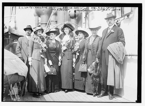 L to R:  F.C. Smith, Madeleine Smith, Mrs. E. Holmes, Louise Day, Marg. Smith, Mrs. Easton, R.A.C. Smith