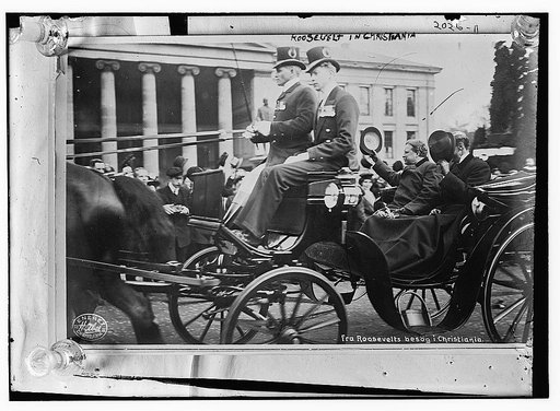 Roosevelt in Christiania.  Riding in carriage.