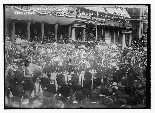 Funeral of King Edward VII.  General French, Sir Evelyn Wood, Lord Roberts, Lord Kitchner [i.e. Kitchener