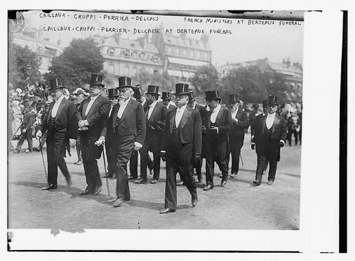 French Ministers at Berteaux funeral. Caillaux, Cruppi, Perrier, Delcasse