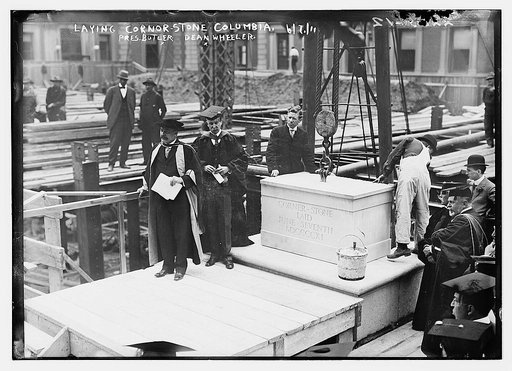 Laying cornor [i.e., corner] stone, Columbia. Pres. Butler & Dean Wheeler