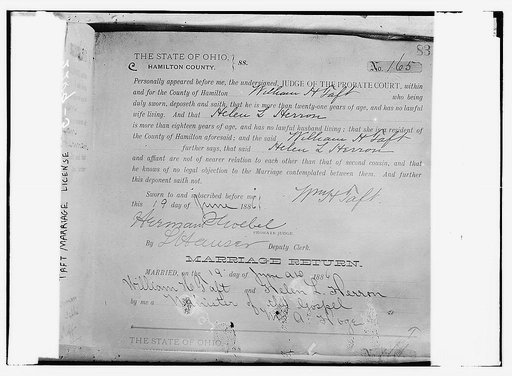 Taft Marriage License, Ohio