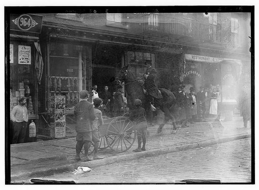 Mounted policeman in garbage strike