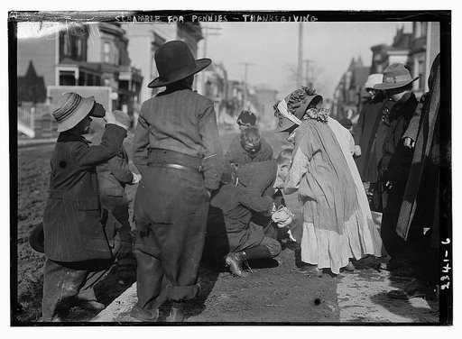 Scramble for pennies, Thanksgiving