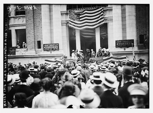 Hoisting flag - Wash. High School