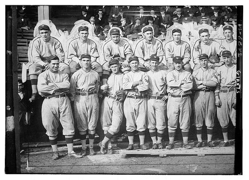 New York Giants. Top row (left to right): Rube Marquard, Larry Doyle, Josh Devore, Art Fletcher, George Burns, Art Wilson, Red Ames. Bottom row: Chief Meyers, Fred Snodgrass, Red Murray, Arlie Latham, Beals Becker, John McGraw, Buck Herzog, Fred Merkle (baseball)