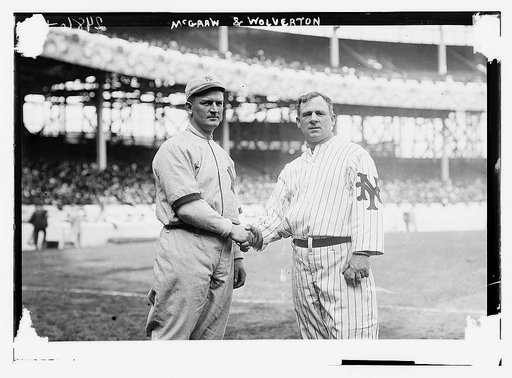 Harry Wolverton, New York AL, at left and John McGraw, New York NL, at right at the Polo Grounds, NY, 1912 (baseball)