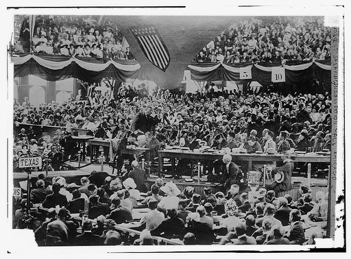 Roosevelt speaking in convention hall, Chicago