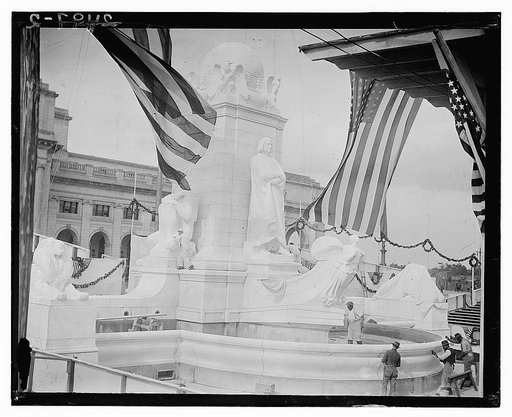 Columbus Fountain being prepared for its dedication ceremony, Union Station, Washington, D.C., which was held on June  8,1912