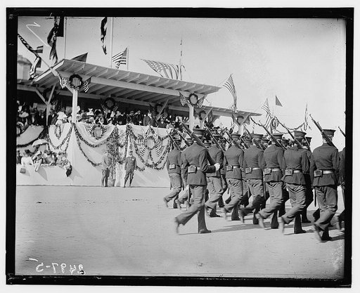 President Taft reviewing the troops at a reviewing stand during the Columbus Fountain dedication ceremony, Union Station, Washington, D.C., June  8,1912