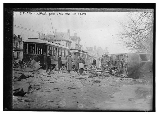 Dayton - Streetcar capsized by flood