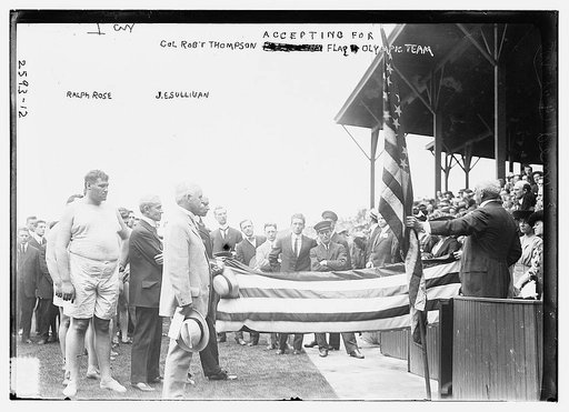 Col. Robt. Thompson accepting Flag for Olympic team