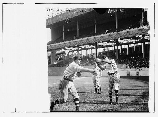 Doc Crandall (left) & Leon Ames (right) at Polo Grounds, NY; New York NL uniforms (baseball)
