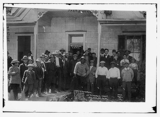 Jack Johnson  camp-  W. Burns, C. Respress, Perkins, T. Cannon, C. O' Malley