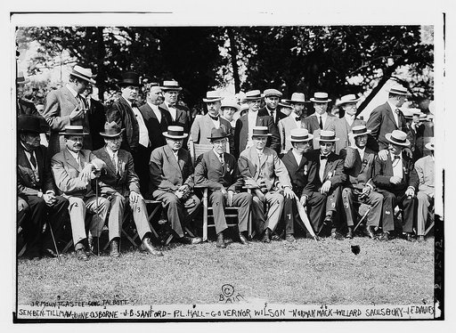 1. Sen. Ben Tillman, 2. John E. Osborne, 3. J.B. Sanford, 4. P.L. Hall, 5. Governor [Woodrow] Wilson, 6. Norman Mack, 7. Willard Saulsbury, 8. J.E. Davies, 9. J.R. Mountcastle, 10. Cong. Talbott