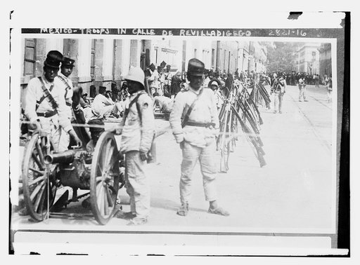 Mexico - troops in Calle de Revilladigego [i.e. Revillagigedo