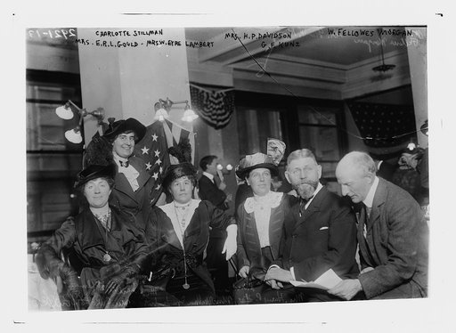 Group: Charlotte Stillman, Mrs. E.R.L. Gould, Mrs. W. Eyre Lambert, Mrs. H.P. Davidson, G.F. Kunz, and Wm. Fellowes Morgan Photo by Bain News Service Portrait