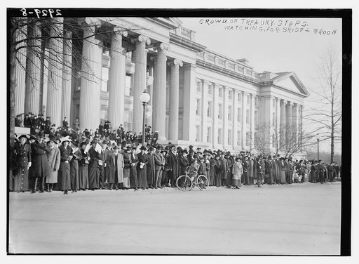 Crowd on Treasury steps watching for Bride and Groom (Wilson)