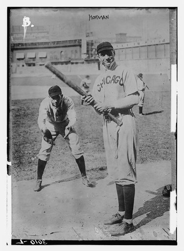 Arther "Solly" Hofman batting, and Jack Pfiester, a pitcher playing catcher, Chicago NL (baseball)