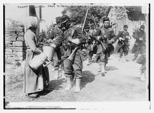 Peasant giving drink to French soldiers