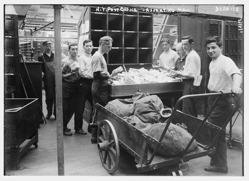 N. Y. Post Office -- assorting [i.e., sorting] mail