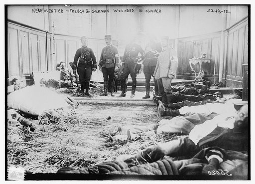 Neufmentier [i.e., Chauconin-Neufmontiers] -- French & German wounded in church